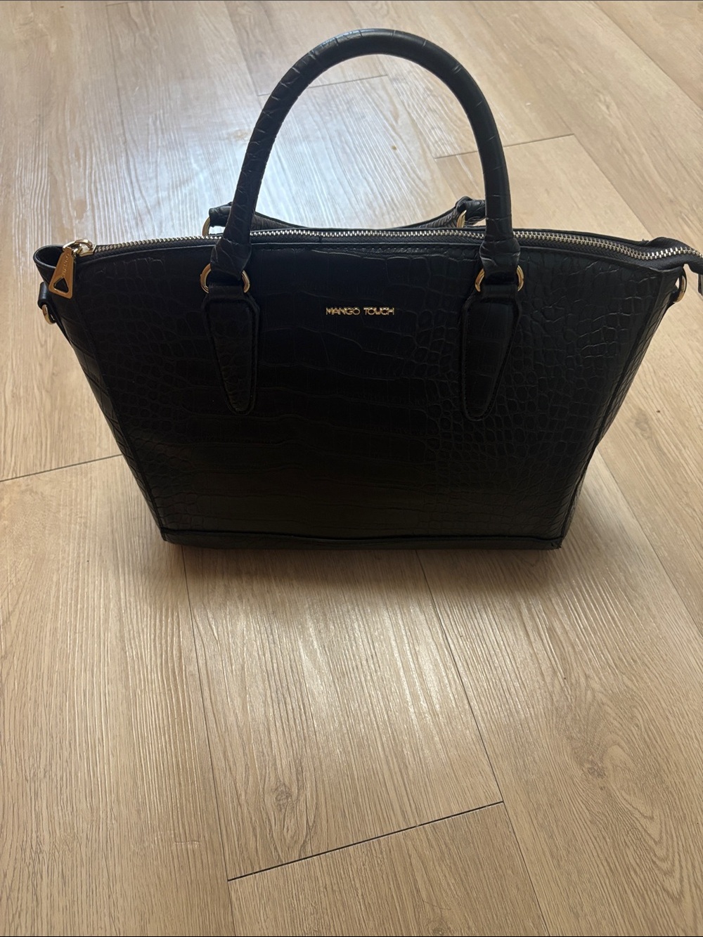 Mango touch Black Croc-Embossed Top Handle Bag